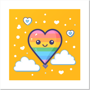 Cute Kawaii Heart with Rainbow Pride and Clouds Posters and Art